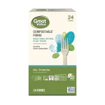 Great Value Disposable Compostable Forks, Beige, 24 Count