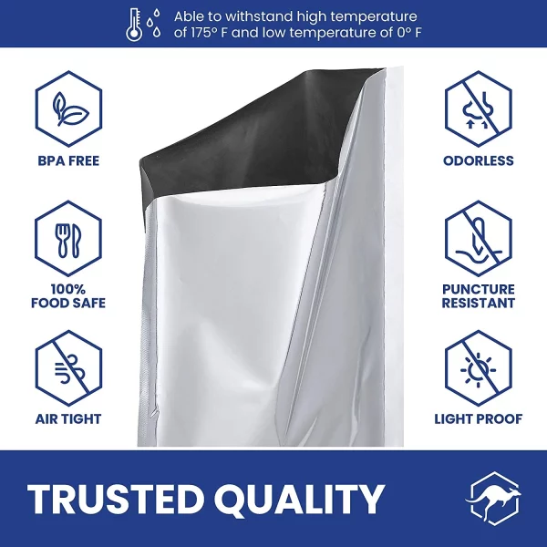 75 Wallaby Mylar Bags Bundle 1 Gallon (5 Mil, 10in x 14in) with 80 400cc Oxygen Absorbers - Silver