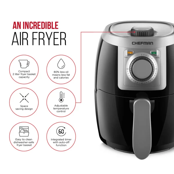 Chefman Turbo-Fry Air Fryer with Adjustable Temp Control, 2 Qt Capacity, Black