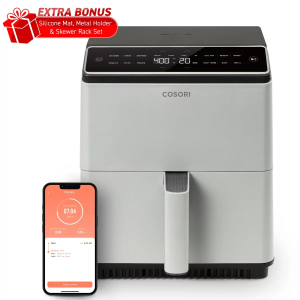 COSORI Dual Blaze 6.8-Quart Smart Air Fryer, Dual Heating Elements, Light Gray