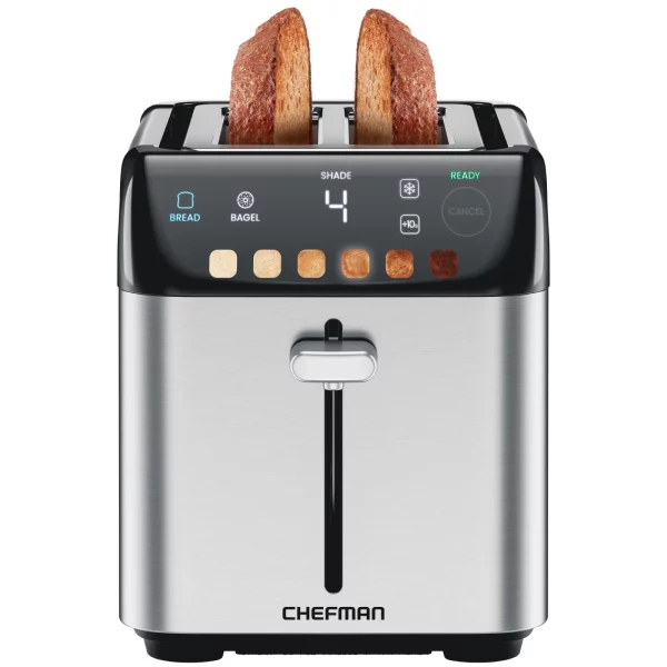Chefman Smart Touch 2 Slice Digital Toaster, 6 Shade Settings, Stainless Steel, Removable Crumb Tray