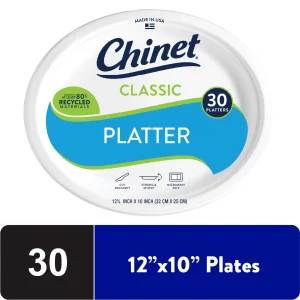 Chinet Classic® Premium Disposable Paper Platters, White, 12 ⅝ x 10", 30 Count