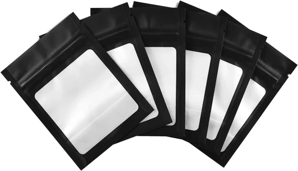 Colsen Food Storage Plastic Bags Airtight Zipper Matte Black with Clear Window 100 Pack 3 x 4 inches