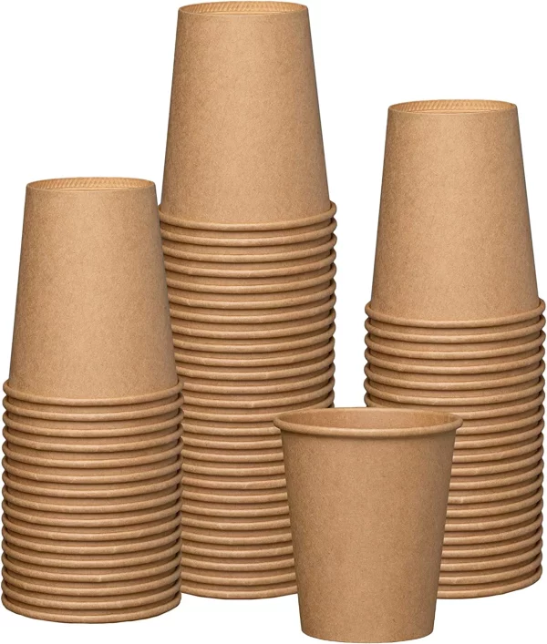 Comfy Package 8 Oz Kraft Paper Cups Disposable Coffee Cups Unbleached, 100-Pack