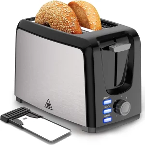 Dear Morning Toaster 2 Slice with 2 Wide Slots 7 Shade Settings and Removable Crumb Tray Black Bread Toaster