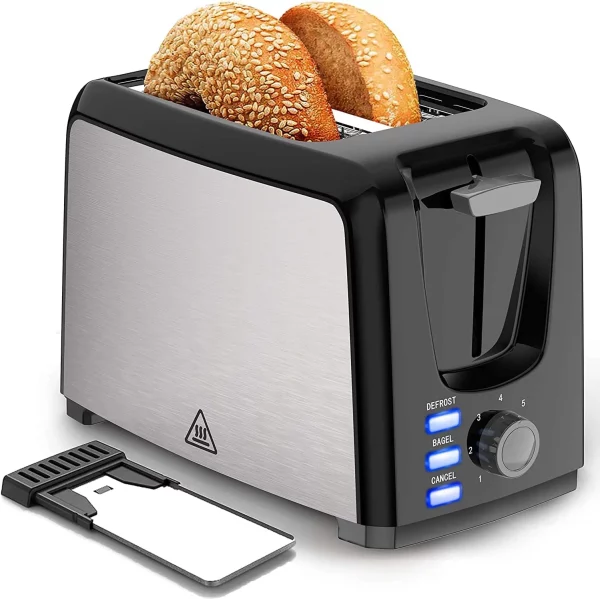 Dear Morning Toaster 2 Slice with 2 Wide Slots 7 Shade Settings and Removable Crumb Tray Black Bread Toaster