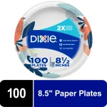 Dixie Disposable Paper Plates, Multicolor, 8.5 in, 100 Count