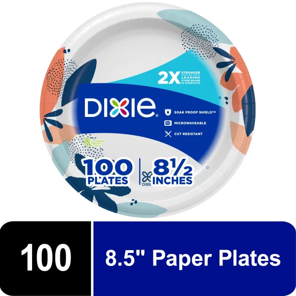 Dixie Disposable Paper Plates, Multicolor, 8.5 in, 100 Count