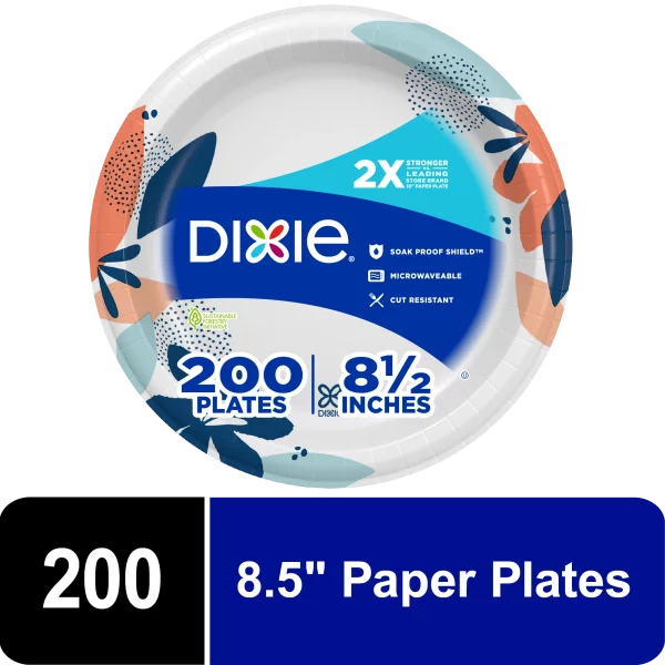 Dixie Disposable Paper Plates, Multicolor, 8.5 in, 200 Count