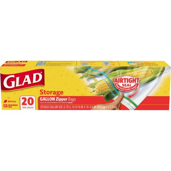 Glad Zipper Food Storage Freezer Bags, Gallon Size, 20 Count