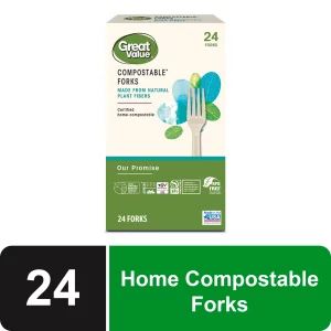Great Value Disposable Compostable Forks, Beige, 24 Count