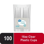 Great Value Everyday Disposable Plastic Cups, Clear, 16 oz, 100 count