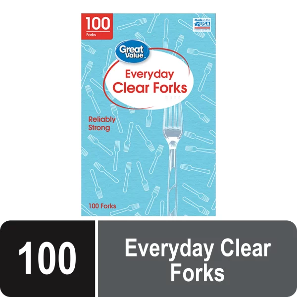 Great Value Everyday Disposable Plastic Forks, Clear, 100 Count
