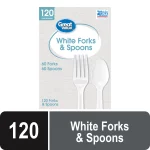 Great Value Everyday White Disposable Plastic Forks & Spoons, White, 120 Count