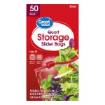 Great Value Fresh Seal Slider Zipper Bags, Quart Storage, 50 Count