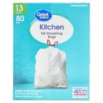 Great Value Kitchen Tall Drawstring Bags, 13 Gallon, 80 Count