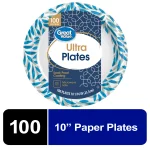 Great Value Ultra Disposable Paper Dinner Plates, White, 10 inch, 100 Plates, Patterned