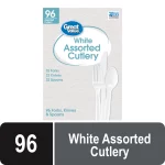 Great Value White Solid Print Plastic Party Supply Sets, (96 Pieces)