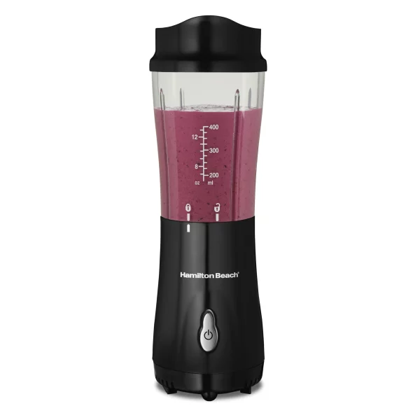 Hamilton Beach Personal Blender with Travel Lid for Smoothies and Shakes, Portable, Fits Most Car Cup Holders, Black, 51101