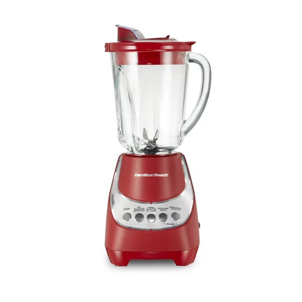 Hamilton Beach Wave Action Quiet Blender, 48 oz. Glass Jar, 12 Blending Functions, Red, New, 53531F