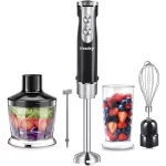 Hand Blender Set 500W 5-in-1 Immersion Stick Blender with 500ml Food Processor, 600ml Beaker, Egg Whisk, Milk Frother Whisk - 9 Speeds, Turbo Button, Lightweight, BPA-Free, Black