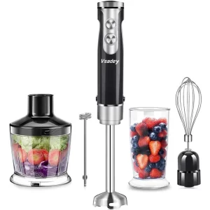 Hand Blender Set 500W 5-in-1 Immersion Stick Blender with 500ml Food Processor, 600ml Beaker, Egg Whisk, Milk Frother Whisk - 9 Speeds, Turbo Button, Lightweight, BPA-Free, Black