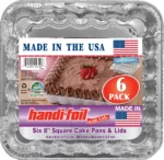 Handi-Foil Aluminum 8-inch Square Cake Pan with Lid 6ct, Dimensions 8" W x 8" L x 1.4" D