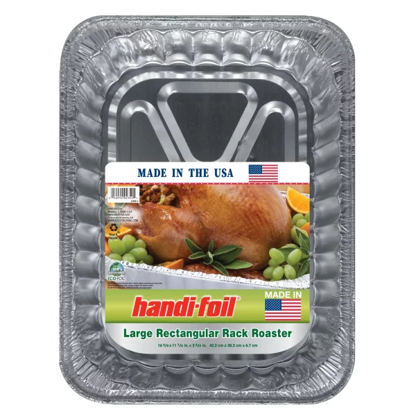 Handi-Foil Aluminum Foil Large Rectangular Rack Roaster Pan, 1 Count 16.625" x 11.875" x 2.625"