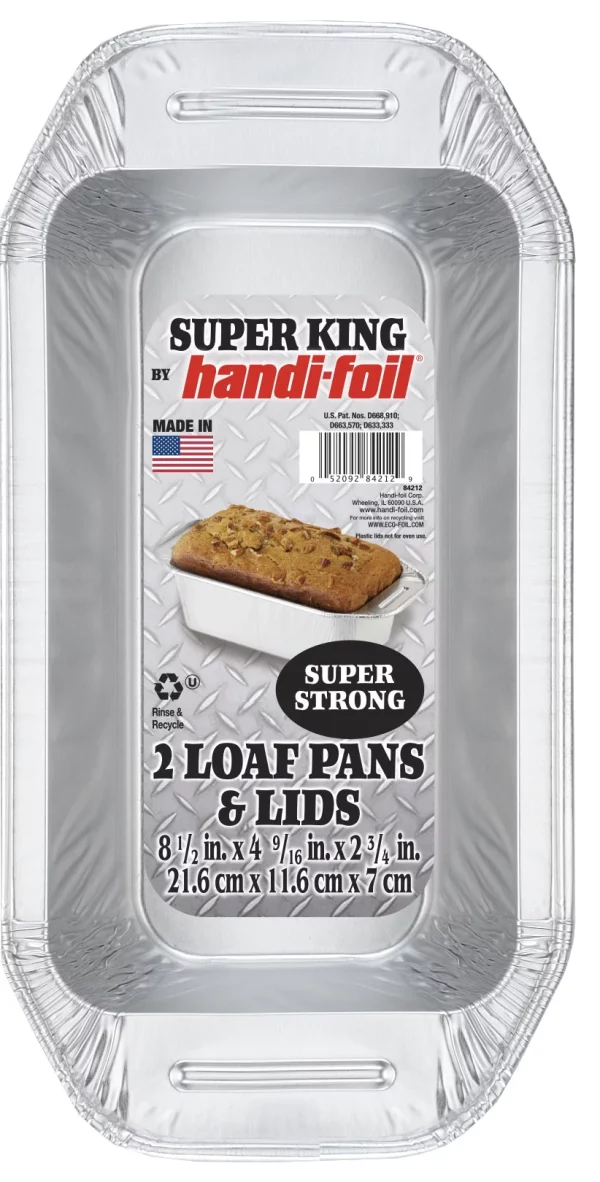 Handi-Foil Super King Aluminum Foil Loaf Pan with Handles and Lid, 2 count per pack