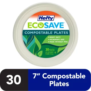 Hefty ECOSAVE Compostable Paper Plates, 6-3/4 Inch, 30 Count