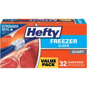 Hefty Slider Zipper Freezer Storage Bags, Quart, 32 Ct