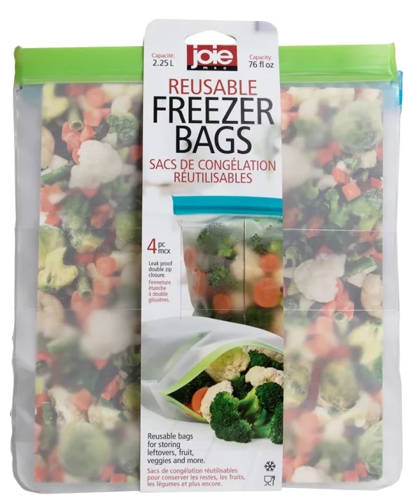 Joie Reusable Freezer Bags, Assorted Pack of 4, Double Zip Closure to Seal in Freshness