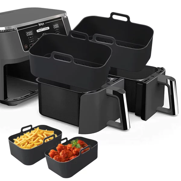 MMH 2Pcs Air Fryer Silicone Liners- Air Fryer Silicone Pot, Reusable Silicone Airfryer Liner Replacement Baking Tray Basket Insert, Non-stick， Easy Cleaning， Food Safe, Black