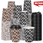 Paper Cups, Disposable Paper Coffee Cups with Lids for Hot Coffee, 12 oz, 100 Count