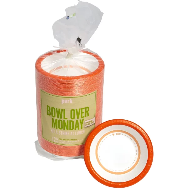 Perk Heavy-Weight Paper Bowl 12 oz. White/Orange 125/Pack (PK54332)