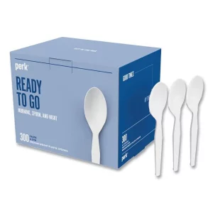 Perk Mediumweight Plastic Cutlery Teaspoon, White - Pack of 300