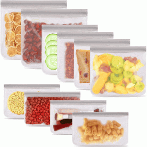 Reusable Silicone Bags - Ziplock Reusable Food Storage Bags - 10 Pack Reusable Sandwich Snack Bags - Silicon Reusable Silicone Bags for Vegetable Meat Cheese Food Storage Zip Lock Bags
