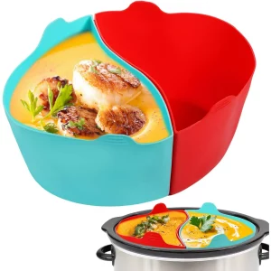 Slow Cooker Divider Liner Reusable & Leakproof Silicone Crockpot Divider insert Cooking Liner for 6 Quart Pot