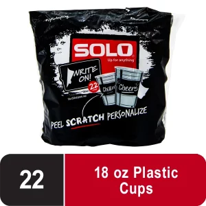 Solo 'Write on' Disposable Plastic Cups, Printed, 18oz, 22 Count