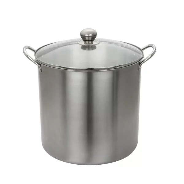 The Mainstays Stainless Steel 21.5 Quart Multi Use Food Canner with Tempered Glass Lid Silver