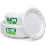 Treamon 7 in 9 in Disposable White Paper Plates, Compostable Heavy Duty Paper Plates, 60 Count