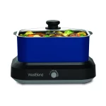 West Bend 87905B Large Capacity 5-Quart Non-Stick Versatility Cooker with 5 Different Temperature Control Settings Dishwasher Safe Includes A Travel Lid & Thermal Carrying Case, Blue