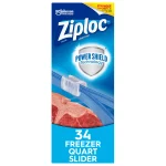 Ziploc® Brand Slider Freezer Bags with Power Shield Technology, Quart, 34 Count