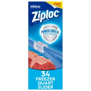 Ziploc® Brand Slider Freezer Bags with Power Shield Technology, Quart, 34 Count