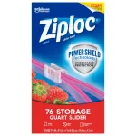 Ziploc Brand Slider Storage Quart Bags with Power Shield Technology, 76 Count