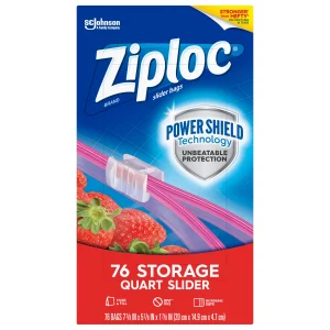 Ziploc Brand Slider Storage Quart Bags with Power Shield Technology, 76 Count