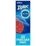 Ziploc Freezer Pint Bag, Grip 'n Seal Technology, Reusable, 20 Count