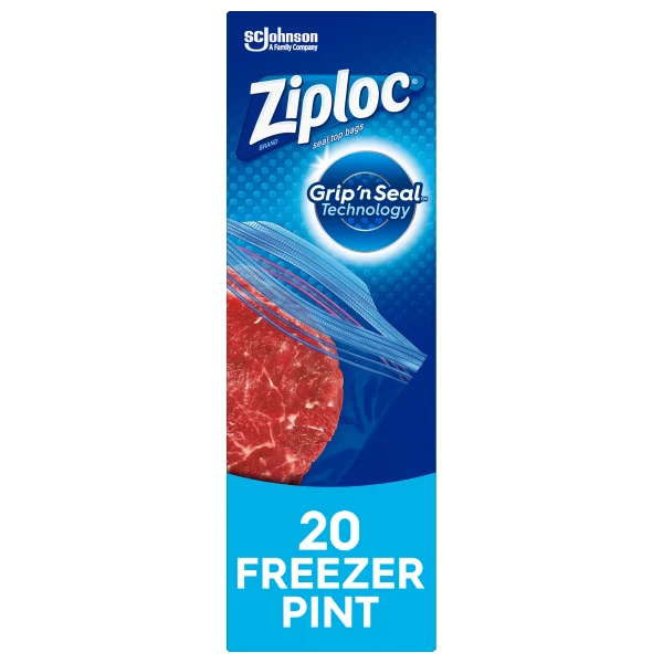 Ziploc Freezer Pint Bag, Grip 'n Seal Technology, Reusable, 20 Count