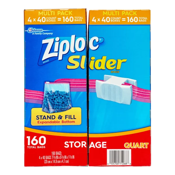 Ziploc Slider Storage Bags, Quart, 40 Count x4 (160 Total)