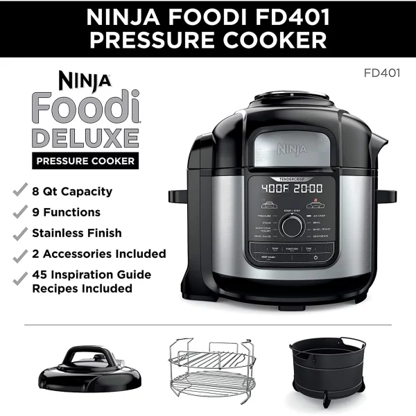 Ninja® Foodi™ TenderCrisp 9-in-1 8-Quart Deluxe XL Pressure Cooker, Stainless Steel FD401